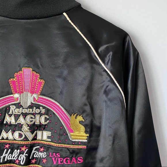 Vintage Magic & Movie Hall of Fame black satin bomber jacket - size XXL - Picture 6 of 15